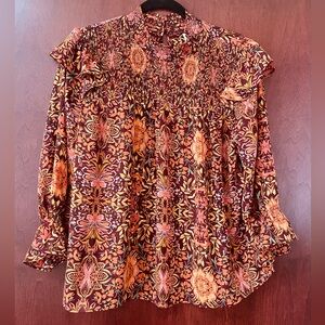 EUC Cato Fall Floral Smocked Women's Top Size Medium
